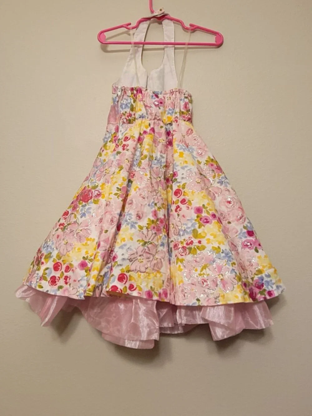 Jessica Ann Girls Size 5 Pink Floral Glitter Party Dress with Bow